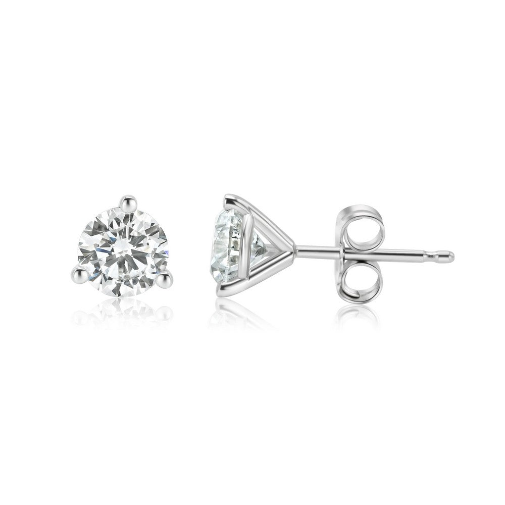 14K White Gold Lab-Created Diamond 3 Prong Martini Push Back Stud Earring (1.00 CTW F-G SI)