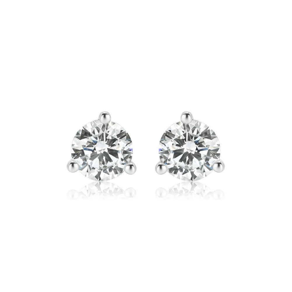 14K White Gold Lab-Created Diamond 3 Prong Martini Push Back Stud Earring (1.50 CTW F-G SI)