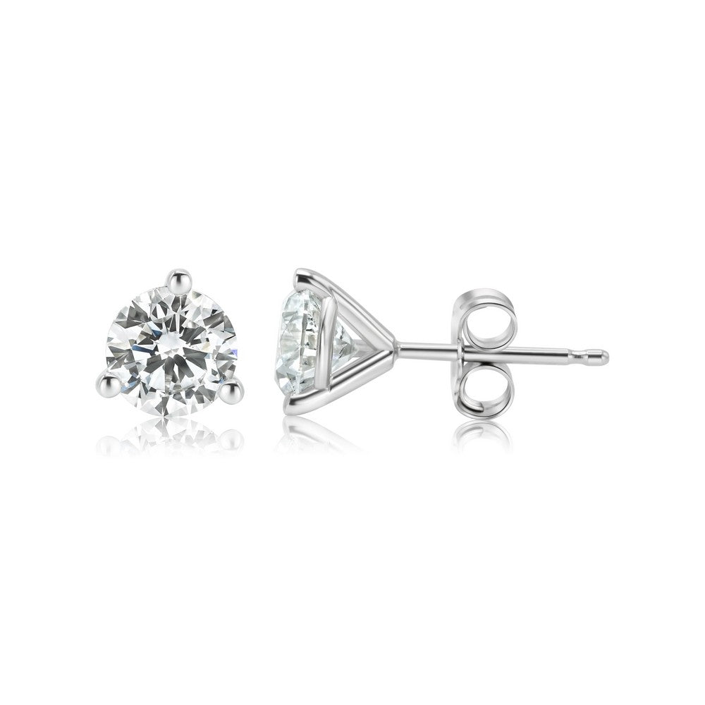 14K White Gold Lab-Created Diamond 3 Prong Martini Push Back Stud Earring (1.50 CTW F-G SI)