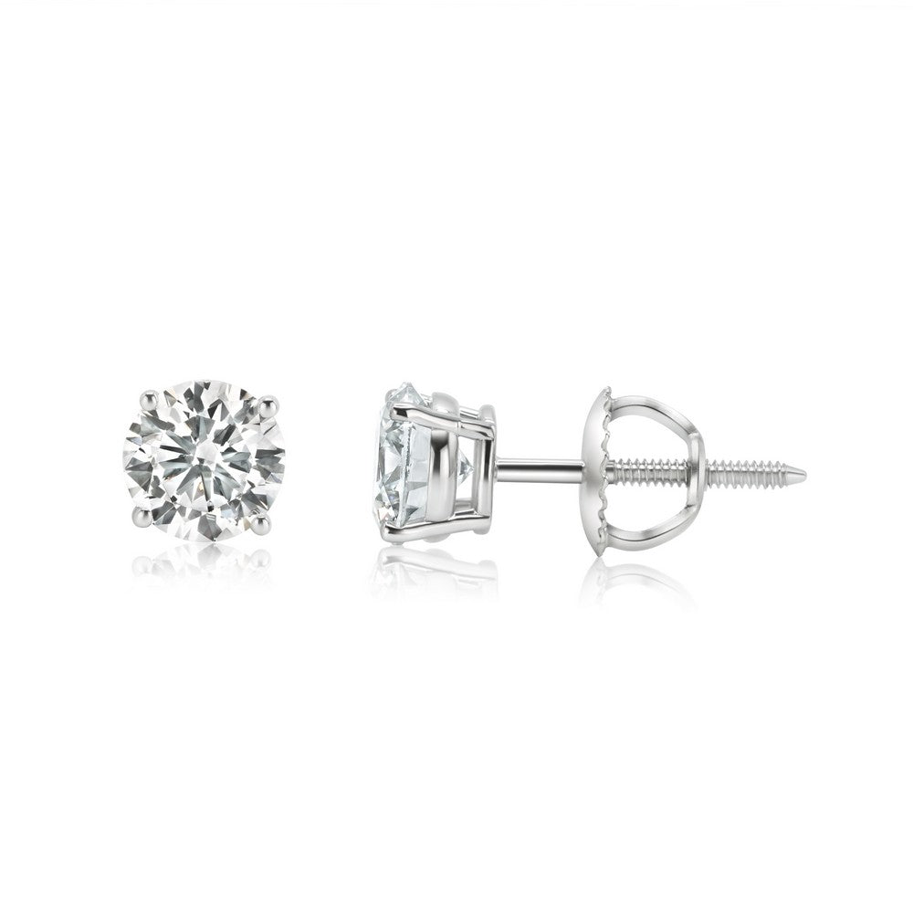 14K White Gold Lab-Created Diamond 4 Prong Basket Screw Back Stud Earring (1.50 CTW F-G SI)