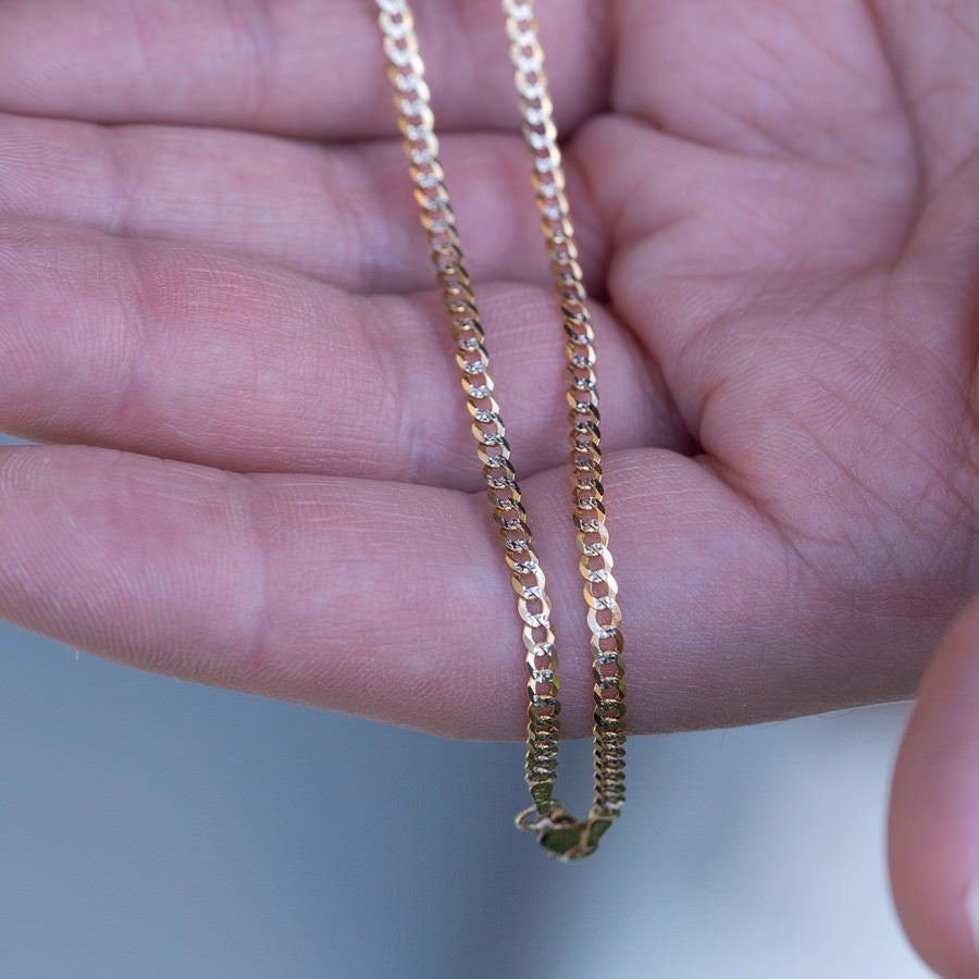 14K Yellow Gold Diamond-Cut Curb Chain – 22 Inch