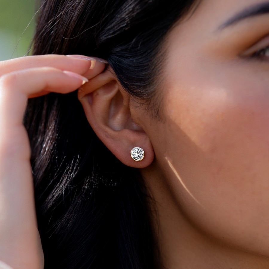 14K White Gold Lab-Created Diamond Bezel Stud Earrings (2 CTW F-G SI)