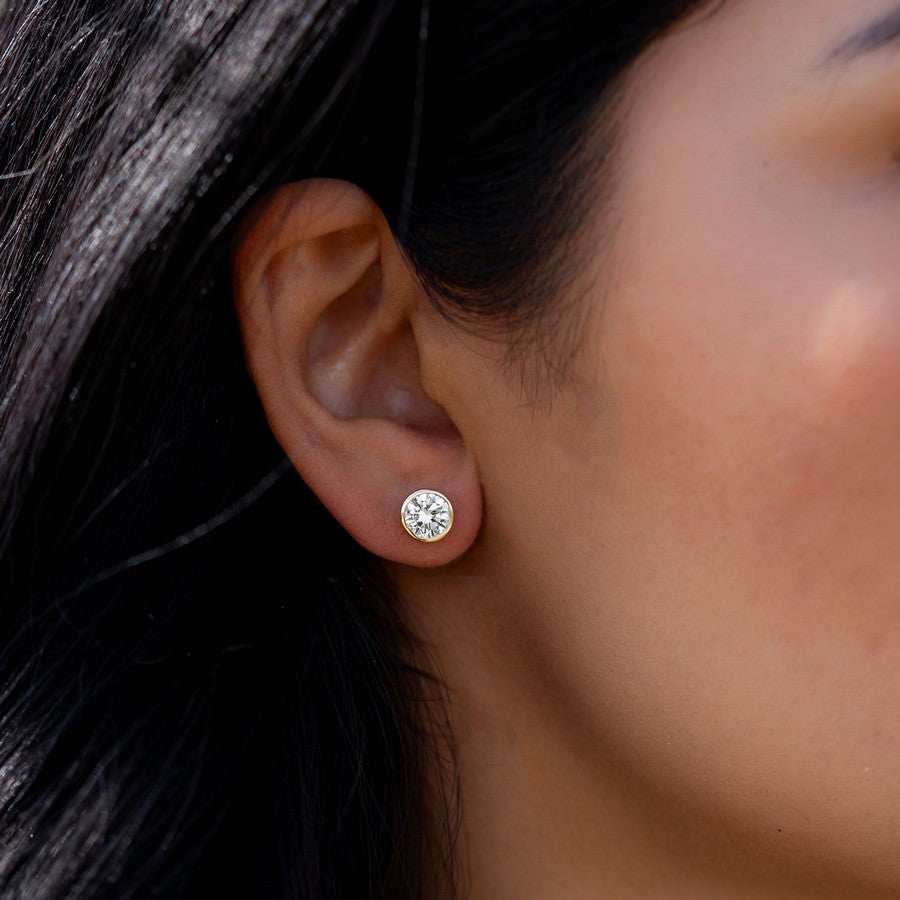 14K White Gold Lab-Created Diamond Bezel Stud Earrings (2 CTW F-G SI)