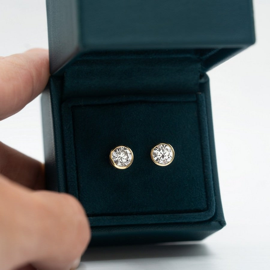 14K White Gold Lab-Created Diamond Bezel Stud Earrings (2 CTW F-G SI)