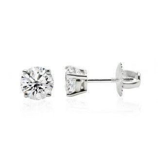 14K White Gold Lab-Created Diamond 4 Prong Basket Screw Back Stud Earring (1.00 CTW F-G SI)