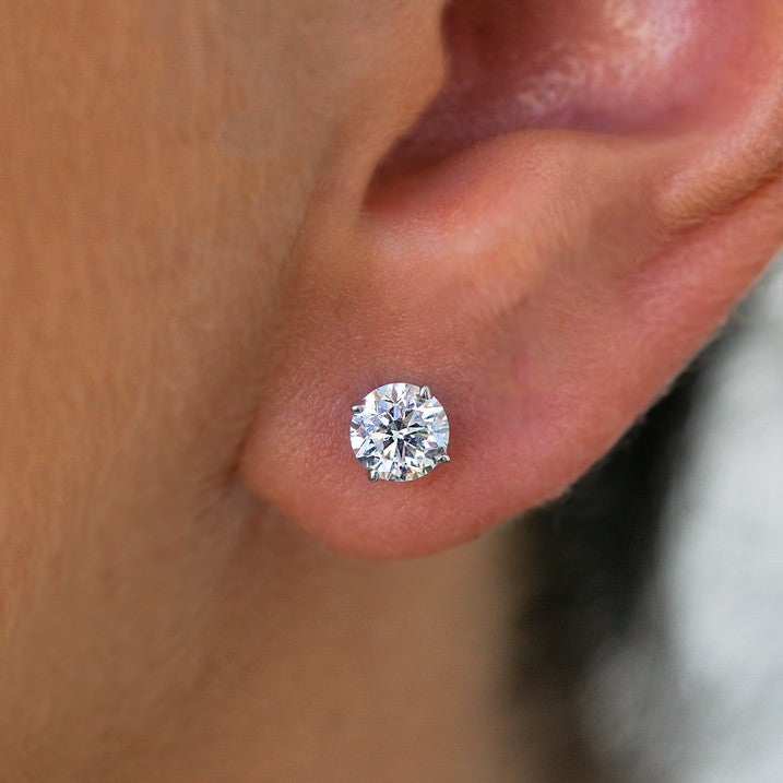 14K White Gold Lab-Created Diamond 4 Prong Basket Screw Back Stud Earring (1.00 CTW F-G SI)