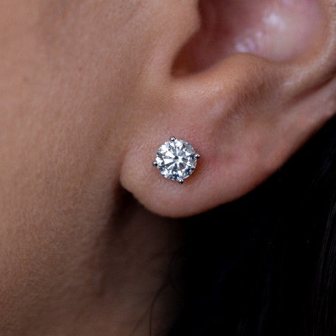 14K White Gold Lab-Created Diamond 4 Prong Basket Screw Back Stud Earring (1.50 CTW F-G SI)