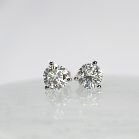 14K White Gold Lab-Created Diamond 3 Prong Martini Push Back Stud Earring (1.50 CTW F-G SI)