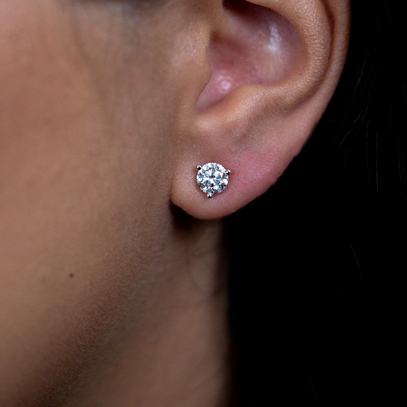 14K White Gold Lab-Created Diamond 3 Prong Martini Push Back Stud Earring (1.50 CTW F-G SI)