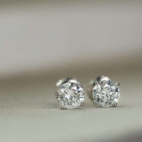 14K White Gold Lab-Created Diamond 4 Prong Basket Screw Back Stud Earring (2.00 CTW F-G SI)