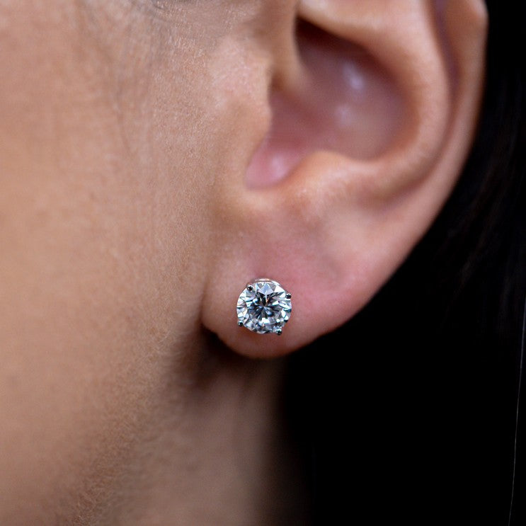 14K White Gold Lab-Created Diamond 4 Prong Basket Screw Back Stud Earring (2.00 CTW F-G SI)