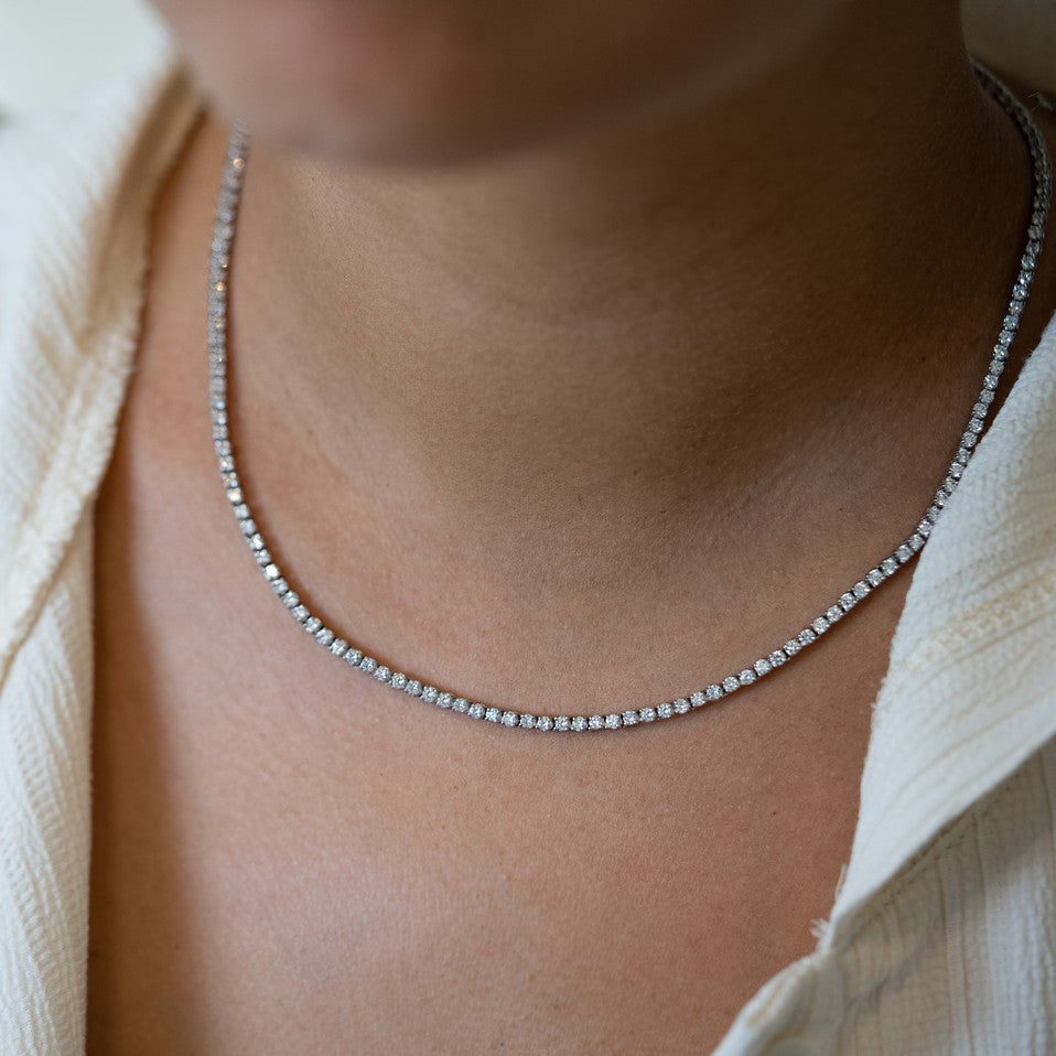 14K White Gold Lab-Created 4-Prong Diamond Tennis Necklace (6 CTW F-G SI)