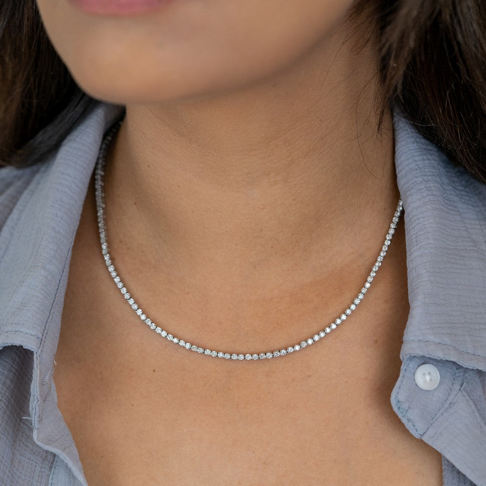 14K White Gold Lab-Created 4-Prong Diamond Tennis Necklace (6 CTW F-G SI)