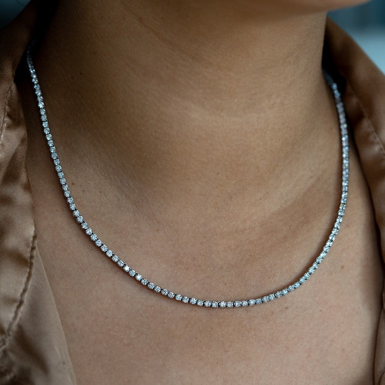 14K White Gold Lab-Created 4-Prong Diamond Tennis Necklace (6 CTW F-G SI)