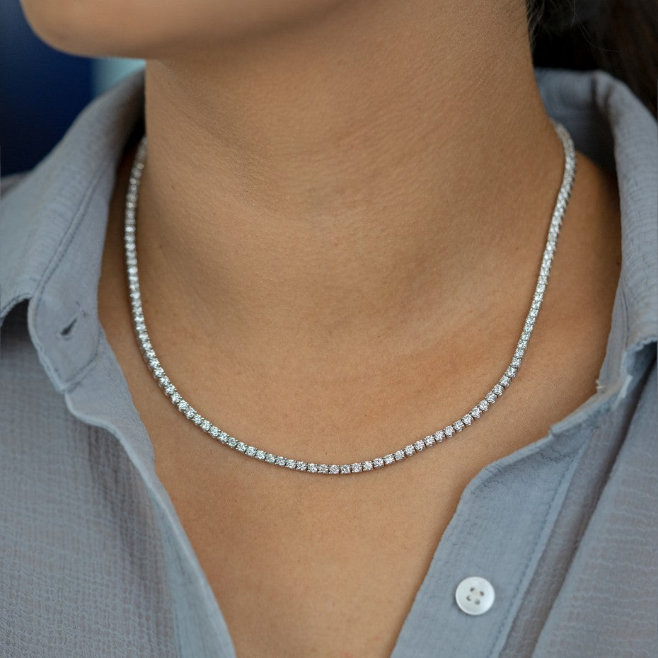 14K White Gold Lab-Created 4-Prong Diamond Tennis Necklace (8 CTW F-G SI)