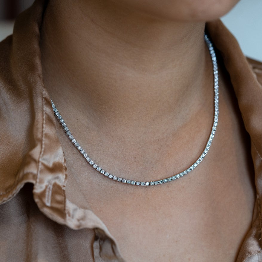 14K White Gold Lab-Created 4-Prong Diamond Tennis Necklace (8 CTW F-G SI)