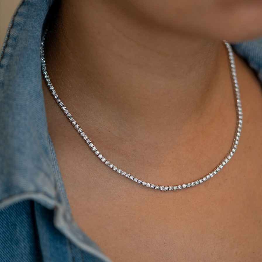 14K White Gold Lab-Created 4-Prong Diamond Tennis Necklace (8 CTW F-G SI)