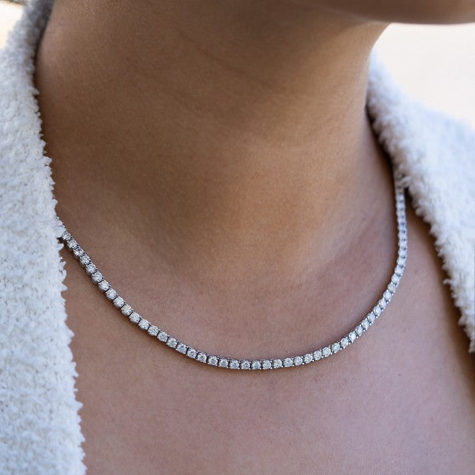 14K White Gold Lab-Created 4-Prong Diamond Tennis Necklace (10 CTW F-G SI)