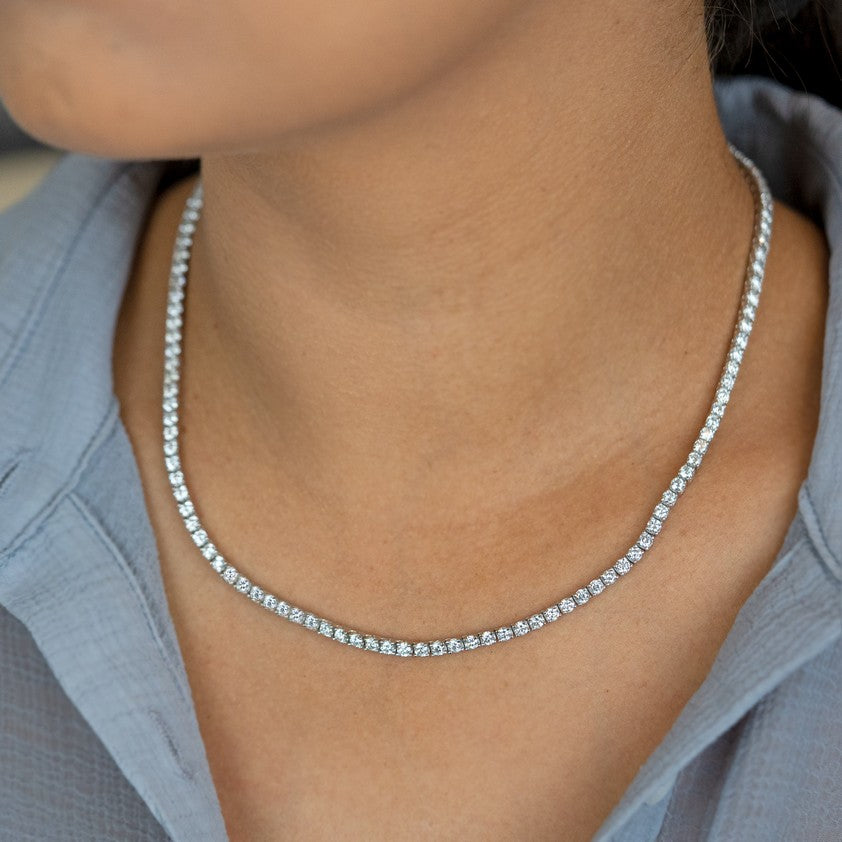 14K White Gold Lab-Created 4-Prong Diamond Tennis Necklace (10 CTW F-G SI)