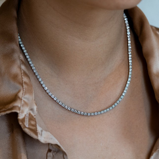 14K White Gold Lab-Created 4-Prong Diamond Tennis Necklace (10 CTW F-G SI)
