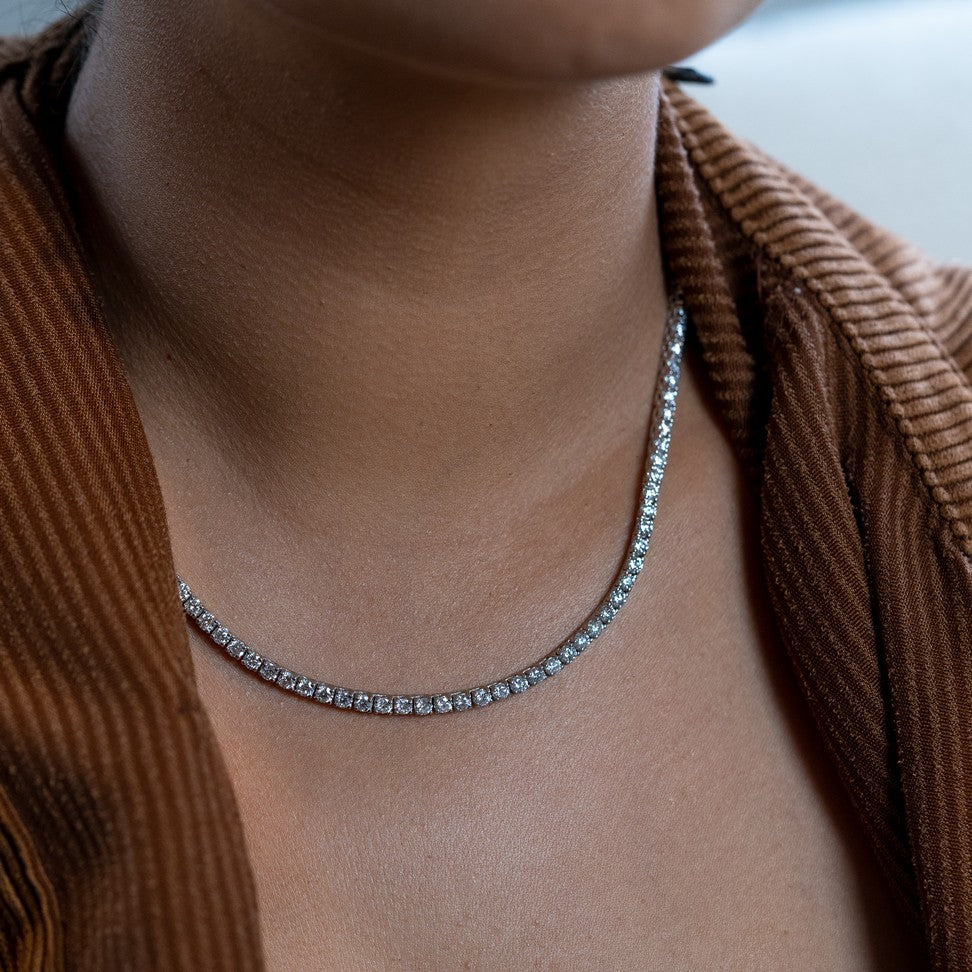 14K White Gold Lab-Created 4-Prong Diamond Tennis Necklace (14 CTW F-G SI)