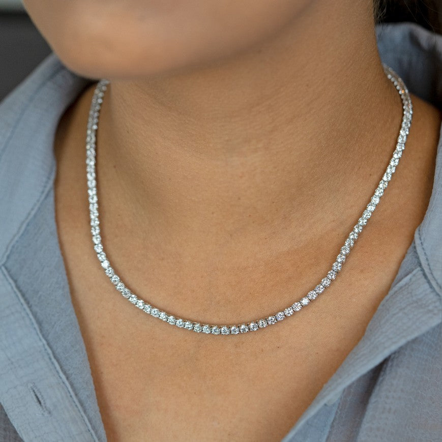 14K White Gold Lab-Created 4-Prong Diamond Tennis Necklace (14 CTW F-G SI)