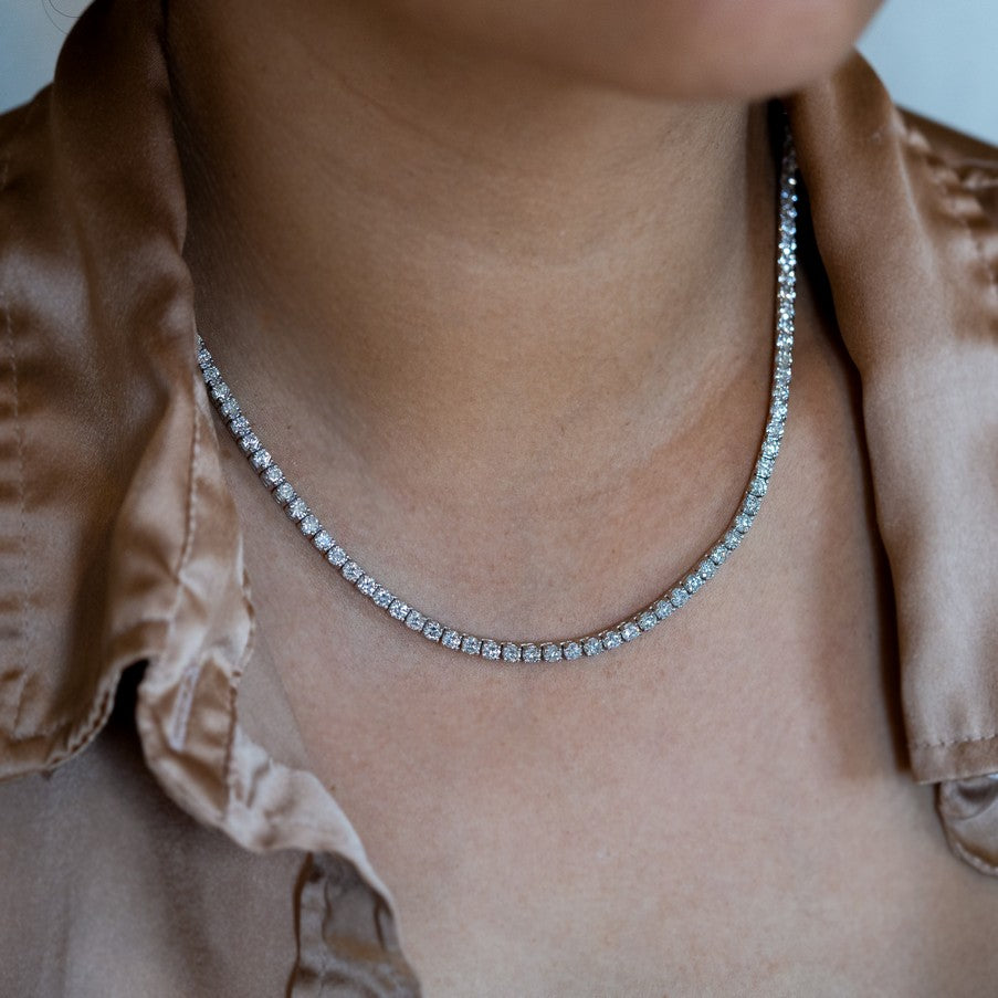 14K White Gold Lab-Created 4-Prong Diamond Tennis Necklace (14 CTW F-G SI)