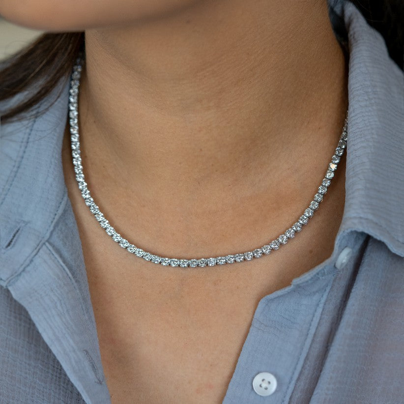 14K White Gold Lab-Created 4-Prong Diamond Tennis Necklace (15.5 CTW F-G SI)