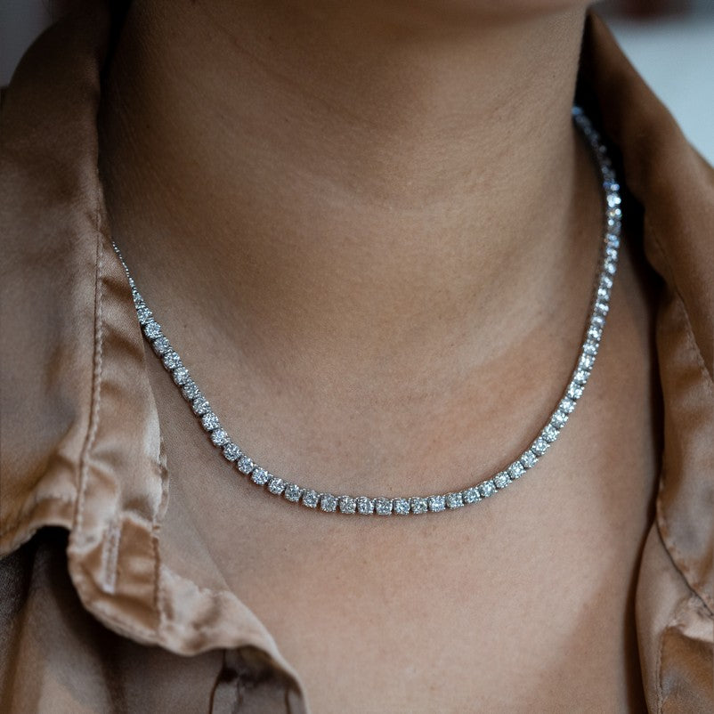 14K White Gold Lab-Created 4-Prong Diamond Tennis Necklace (15.5 CTW F-G SI)