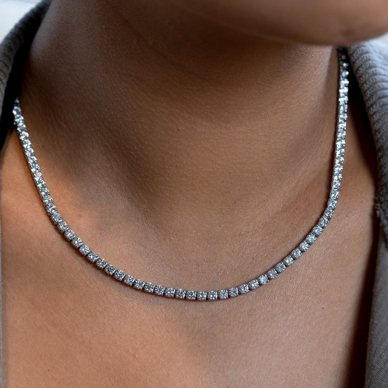 14K White Gold Lab-Created 4-Prong Diamond Tennis Necklace (15.5 CTW F-G SI)