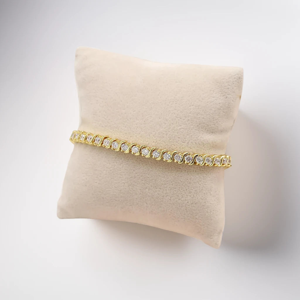 S-Shape Lab Diamond Tennis Bracelet | 14K & 18K Yellow or White Gold | Elegant Round Diamond Bracelet | Custom Length