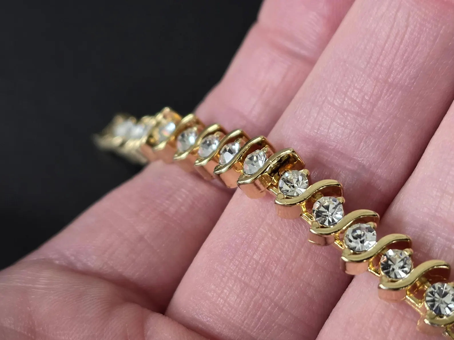 S-Shape Lab Diamond Tennis Bracelet | 14K & 18K Yellow or White Gold | Elegant Round Diamond Bracelet | Custom Length