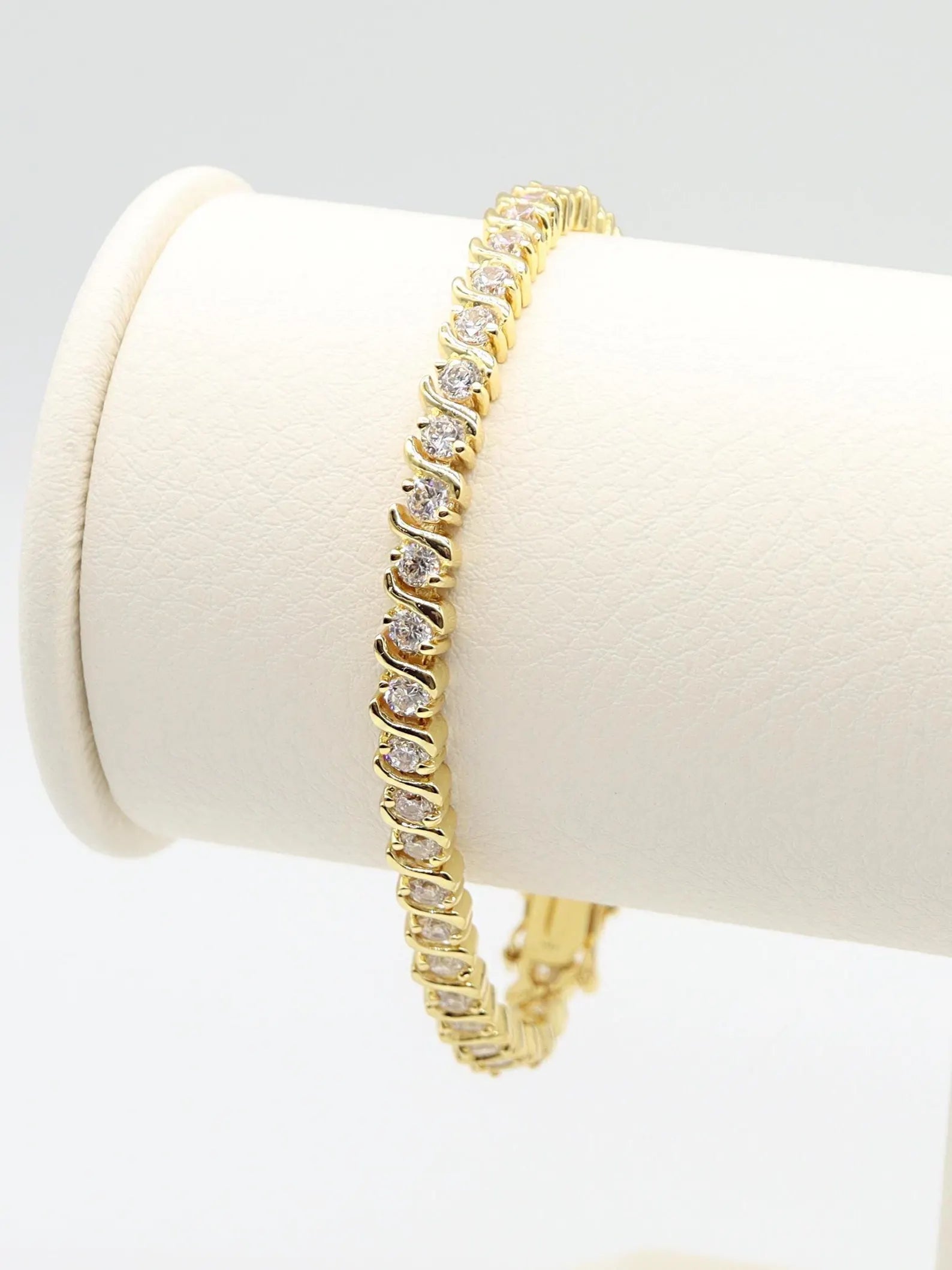 S-Shape Lab Diamond Tennis Bracelet | 14K & 18K Yellow or White Gold | Elegant Round Diamond Bracelet | Custom Length